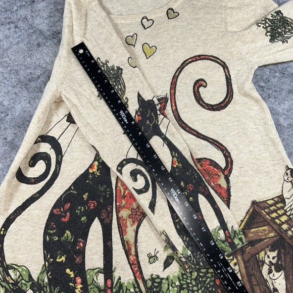 Shana Tunic Women's Medium Beige Cat Wool Blend 3/4 Sleeve Relaxed Fit Artsy - Picture 5 of 9